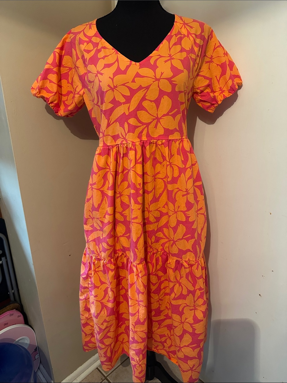 J. Crew Factory Pink and Orange Floral Midi Dress